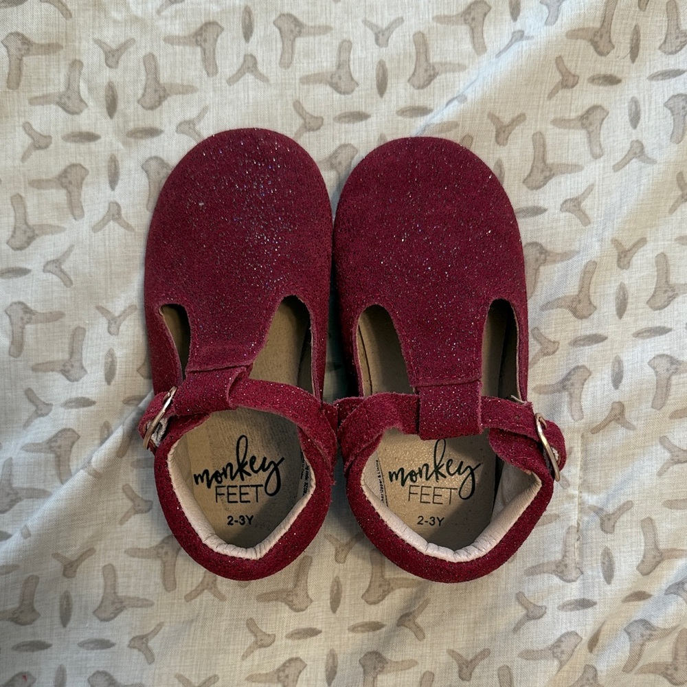 Monkey Feet Kids Burgundy T strap Mary Janes EUC 2-3 years